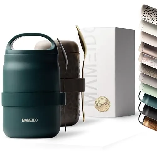 MAMEIDO Thermobehälter für Essen 800 ml - Auslaufsicherer Edelstahl Lunchbox - Thermos-Lebensmittelbehälter aus hochwertigem 18/8 Edelstahl, BPA-frei und ideal für unterwegs. Hält Speisen lange warm und überzeugt mit zeitlosem Design.