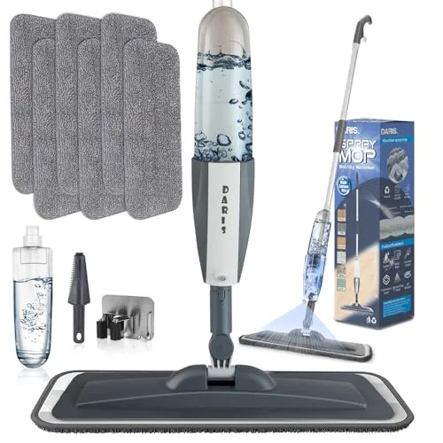 Mopps für die Bodenreinigung,Bodenwischer mit Sprühfunktion mit 6 Waschbaren Mikrofaserbezug,1 Schaber,1 Mopphalter,für Trocken-Nassmopp für Wischmopp für Wände,Hartholz,Vinyl,Laminat,Keramik,Fliesen