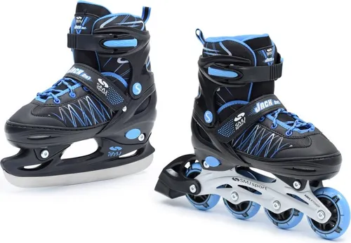 2in1 Schlittschuhe + verstellbare Rollen SMJ sport JACK 30-33 - Inline Skates und Schlittschuhe in einem, ideal für mehrere Saisonen. Verstellbar, mit Aluminium-Schiene und ABEC-7 Kugellagern für minimalen Widerstand. Hoher Komfort dank weichem, warmem Material.