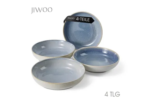 4-teiliges Keramik Teller Set Ø21,9 cm – Suppenteller & Speiseteller in Blau