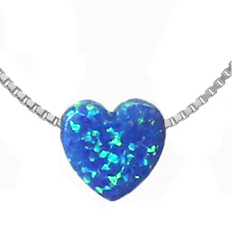 Edellis Kette mit Anhänger Königsblaue Opal Herz Halskette mit 925 Sterling Silber Box Kette