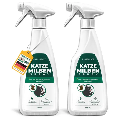 SILBERKRAFT Milbenspray für Katzen - Effektives Milbenspray für Katzen – Schützt zuverlässig gegen Milben, Flöhe und Parasiten. Ideal zur Pflege von Fell und Umgebung, einfach anzuwenden und sorgt für langanhaltende Sicherheit.