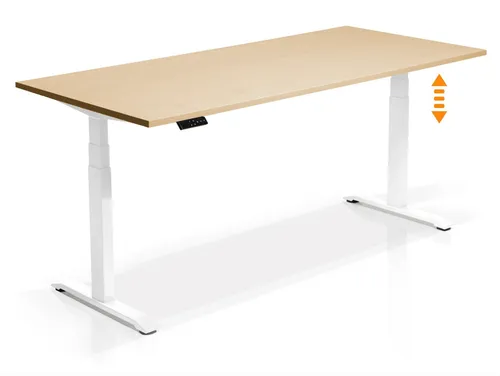 Elektrisch höhenverstellbarer Schreibtisch OFFICE ONE Weiß - Praktischer Stehtisch mit einer Größe von 200x80 cm. Der Tisch wächst mit und ist ideal für Kinder und Jugendliche, um ergonomisches Arbeiten zu fördern. Robustes Design mit pulverbeschichtetem Stahlgestell.