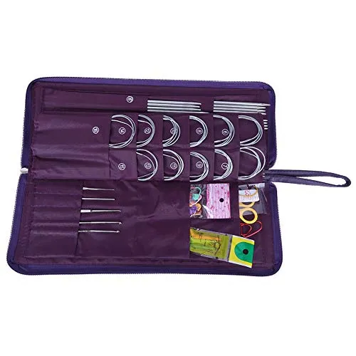 Rundstricknadeln Set, 104 Stücke Stahl Austauschbar Stricknadeln Häkelnadel Weben Werkzeug mit Aufbewahrungstasche 25-35 cm / 9,8-13,8