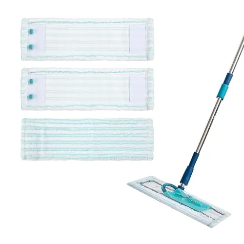 BUCOMTU 3 Stück Ersatz Wischtücher, passend für Leifheit Profi XL Micro Duo/Profi XL Cotton Plus, Microfaser Baumwolle, Anti Flusen Druckknopf, universell für Fliesen/Holzböden Ersatzkappen