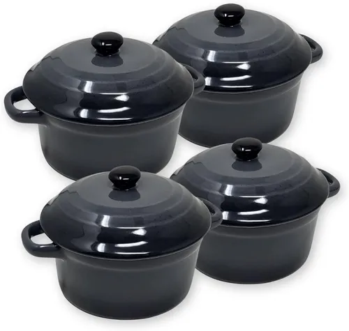 ToCi Auflaufform 4x Mini Keramikschalen mit Deckel - 4er Set Mini Auflaufformen aus Keramik, ideal für gratinierte Gerichte und Desserts. Praktisch, spülmaschinenfest und vielseitig einsetzbar für den Ofen und die Mikrowelle.