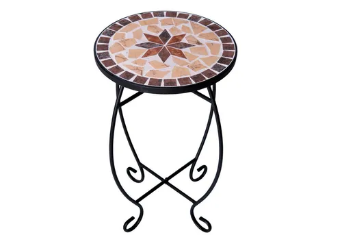 Beistelltisch Mosaik Gartentisch Metall rund - Kleiner Bistrotisch aus Metall mit abnehmbarer Mosaik-Tischplatte, ideal für den Innen- und Außenbereich. Pflegeleicht und ohne Werkzeug montierbar, perfekt für mediterrane Akzente.
