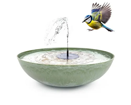 matches21 HOME & HOBBY Wasserspiel Solar-Brunnen Set für draußen - 45 cm Schale grün, (1 tlg), Wasser-Fontäne als Solar Spring-Brunnen Garten-Deko Vogeltränke
