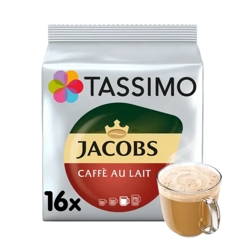 Tassimo Jacobs Café Au Lait 2587 - Kaffeekapseln für schnellen Genuss, vereint Kaffee und Milch in einer T DISC für perfekten Start in den Tag – einfach zubereiten und genießen!