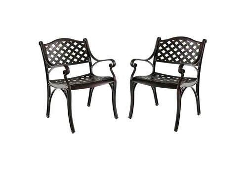 GOPLUS Gartenstuhl 2er Set aus Aluminiumguss – Wetterfester Bistrostuhl mit Rücken- und Armlehne - Robuste Gartenstühle aus Aluminiumguss, bis 150 kg belastbar. Ergonomisches Design für optimalen Sitzkomfort und einfach zu reinigen. Ideal für Balkon, Garten oder Terrasse.