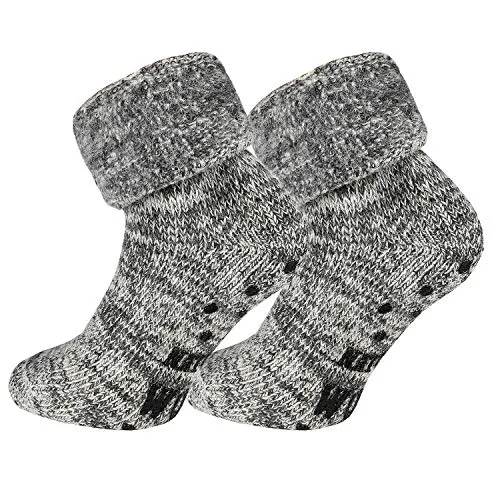 TippTexx 24 2 Paar ABS Stopper-Norweger-Socken mit Wolle für Damen und Herren (as3, numeric, numeric_43, numeric_46, regular, regular, Graumelange, 43-46)