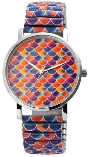 Damenuhr mit Zugarmband, Edelstahl, Meerjungfrau-Desing,optimal für den Sommer