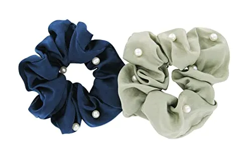 axy XXL Scrunchie Haargummi mit Perlen Set - 2x Stoff Haargummis Zopfhalter Zopfgummi Haarteil Haarband Scrunchies Doppelpack (Set 15)