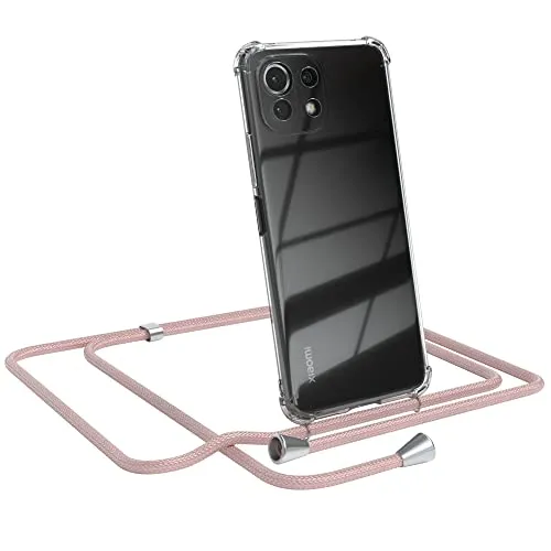 EAZY CASE Handykette kompatibel mit Xiaomi Mi 11 Lite/Mi 11 Lite 5G / 11 Lite 5G NE Handyhülle mit Umhängeband, Handykordel mit Schutzhülle, Silikonhülle, Hülle mit Band, Stylische Kette, Rosé-Gold