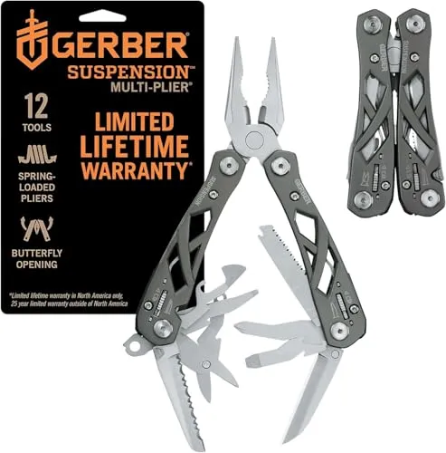 Gerber Suspension Multifunktionswerkzeug 31-003620 - Multitool mit 12 Funktionen für Zuhause und Outdoor, inklusive Zange und Messer. Robuste Bauweise, handlich und mit praktischem Nylon-Holster.