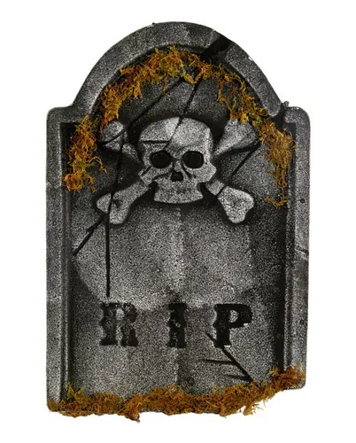 Horror-Shop Dekoobjekt R.I.P. Grabstein mit Totenschädel, Knochen-Kreuz &