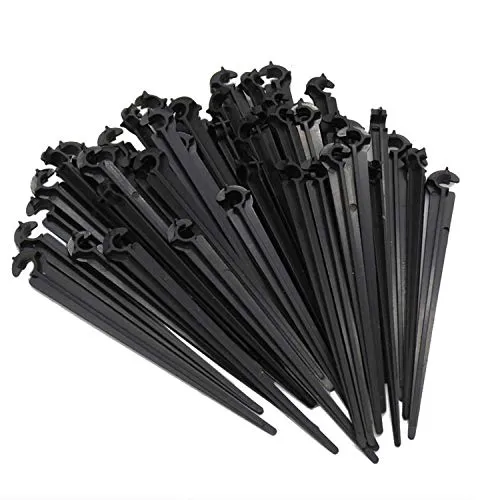 JJ.Accessory 50 Stück C-Form Schlauchhalterungen, Bodenanker, Schwarz, Kunststoff, Gartenaccessoire