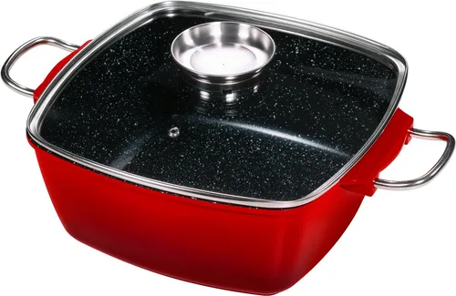 KING Aluguss-Bräter mit Glasdeckel und Aromaknopf, 5 l, Induktion, rot