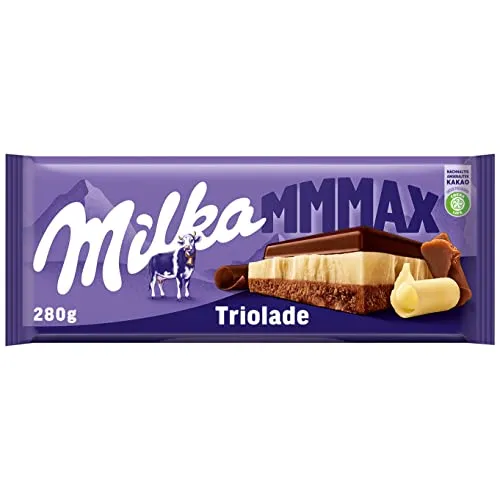 Milka Mmmax Triolade – Alpenmilch-Schokolade mit weißer und dunkler Schokolade – 280g - Genieße die Milka Mmmax Triolade – eine köstliche Kombination aus zartschmelzender Alpenmilch-, weißer und dunkler Schokolade. Maximaler Geschmack in jeder Schicht für deinen besonderen Moment der Süße.