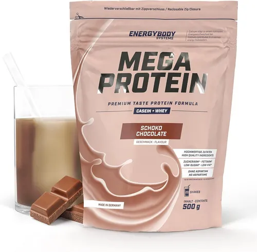 Energybody Systems Mega Protein Pulver – Cremiges Whey und Casein Eiweißpulver, aspartamfrei - Proteinreiches Eiweißpulver zur Zubereitung von leckeren Shakes. Ideal für den Muskelaufbau und zur Unterstützung der Fitnessziele. Einfach mit Wasser oder Milch mischen und genießen!