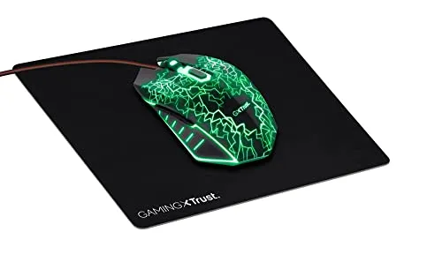 Trust Gaming GXT 783X Izza Gaming Maus mit Mauspad, 800-4000 DPI, LED-Beleuchtung, 180 cm USB-Kabel, Mouse Pad mit rutschfeste Unterseite, Computer Maus mit Kabel für Laptop, PC, Desktop, Schwarz