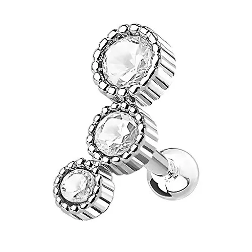 Piercingfaktor Tragus Piercing Helixpiercing Helix Ohr Cartilage Knorpel Stecker mit 3 Kristallen Strass Steinen Clear