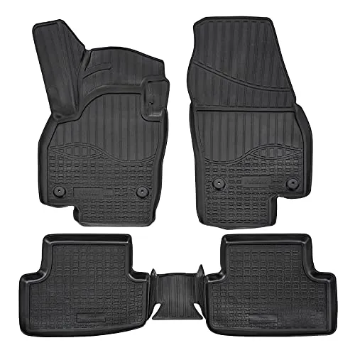 J&J AUTOMOTIVE 3D Gummimatten - Premium Fußmatten für Volkswagen T-Cross - Fußmatten aus hochwertigem TPE Material, kompatibel mit T-Cross ab 2018, schützen effektiv vor Schmutz und sind leicht zu reinigen. 4-teiliges Set mit 4-5 cm Rand für optimalen Schutz.