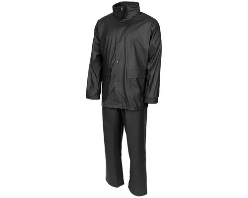 MFH Premium Regenanzug 2-teilig, schwarz - XXXL - Regenanzug für Outdoor-Aktivitäten mit 5000mm Wassersäule und atmungsaktivem Material. Verschweißte Nähte und praktische Taschen bieten optimalen Wetterschutz.