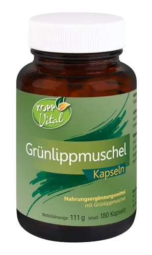 KOPP Vital® Grünlippmuschel – 180 Kapseln – Reines Muschelextrakt – Sanfte Verarbeitung – Ohne Zusatzstoffe, Laktosefrei, Glutenfrei – Made in Germany - 111 g