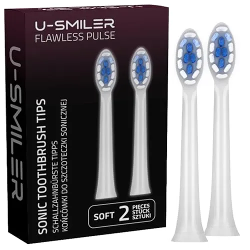 U-SMILER 2 Stück Ersatzbürstenköpfe, Aufsteckbürsten für Schallzahnbürste, Soft Härte, Kompatibel mit U-SMILER Elektrische Zahnbürste H6P, Zahnbürstenaufsatz, Bürstenkopf American Dupont, Weiß