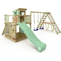 Wickey Spielturm Smart Surf – Abenteuer-Stelzenhaus mit Schaukel & Rutsche - Schaukeln, Rutschen und Klettern – der perfekte Spielturm für kleine Abenteurer! Mit 10 Jahren Garantie auf Holzelemente und umfangreicher Ausstattung für stundenlangen Spielspaß.