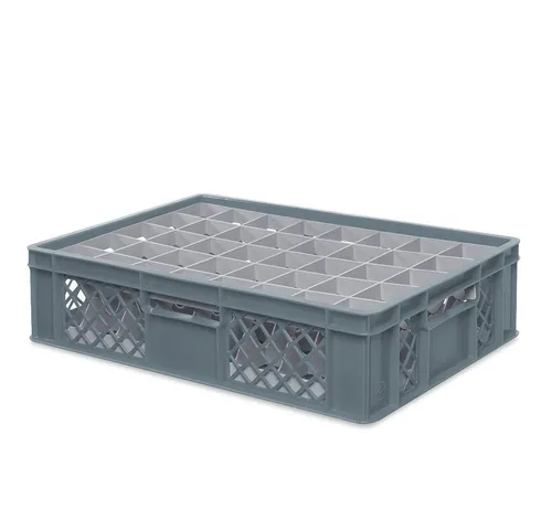 BRB Gläserkiste 600x400 mm für 40 Gläser - Aufbewahrungsbox für 40 Gläser, spülmaschinenfest und mit praktischen Durchfassgriffen. Ideal für die übersichtliche Lagerung und den Transport von Gläsern bis 122 mm Höhe.