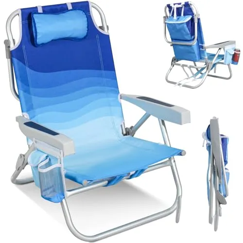 HOMECALL Klappstuhl Strandstuhl Leicht Klappbar - Klappstuhl für Strand, Camping und Garten mit 5-fach verstellbarer Rückenlehne, Aluminiumrahmen und praktischer Kühltasche – ideal für entspannte Tage im Freien.