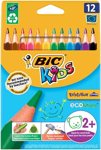 BIC Kids Buntstifte ECOlutions Evolution - Ergonomische Farbstifte für Kinder - Schreibutensilien für Kinder ab 2 Jahren, ergonomische Dreikantform für optimale Handhaltung und bruchsichere, extra dicke Minen für sicheren Malspaß.