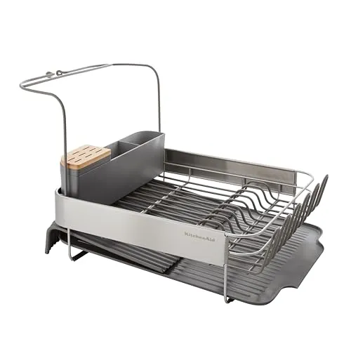 KitchenAid Abtropfgestell in Silber - Praktisches Spülenzubehör - Hochwertiges Edelstahl-Abtropfgestell mit Platz für 11 Teller, 6 Tassen und 4 Stielgläser. Ideal für eine effiziente und stilvolle Küchenorganisation.