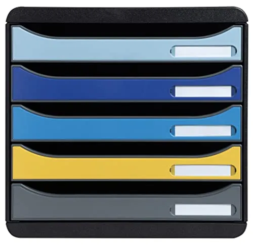 Exacompta 3094202D Ablagebox BeeBlue - Fächer- & Ordnungsmappen: Hoch belastbare Ablagebox mit 5 Schubladen, ideal für DIN A+ Dokumente und sorgt für Ordnung auf dem Schreibtisch. Umweltfreundlich aus Recycling-Kunststoff.