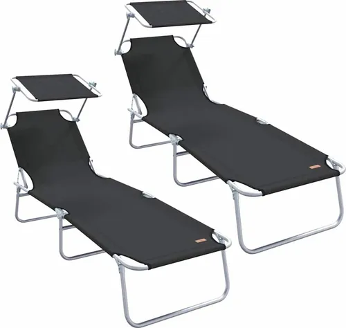 vidaXL Gartenliege Sonnenliege für 2 Personen - Bequeme Gartenliege aus schwarzem Stoff, ideal für entspannte Stunden im Freien und perfekt für Paare oder Freunde.