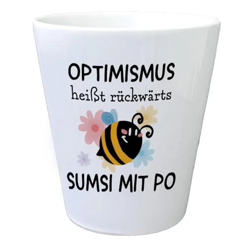 speecheese Bienen Blumentopf mit Spruch Optimismus heißt rückwärts Sumsi mit Po lustiger Biene Motiv für Glück Übertopf Frauen Geburtstag lustigem Spruch Garten Dekoration Blumen Honigbiene