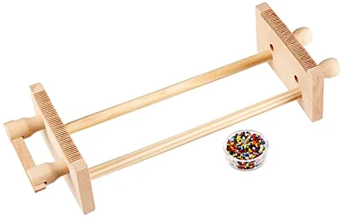 Pracht Creatives Hobby 3331-02 Perlwebrahmen aus Holz zum Perlenfädeln, in Einzelteilen, inkl. Perlen (Rocailles) und Anleitung, zum Weben von Freundschaftsbändern und Armbändern