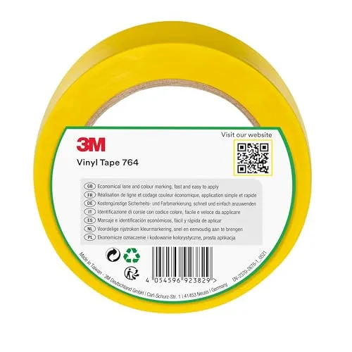 3M PVC-Klebeband 764i, gelb, 50 mm x 33 m - Hochvisibles Markierungsklebeband für zuverlässige Haftung und Abriebfestigkeit