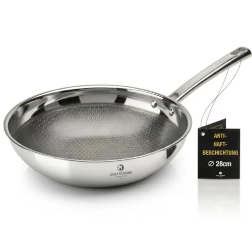 Wokpfanne 28cm Edelstahl Honeycomb Keramikbeschichtung Antihaft Induktion | Kratz-/schnittfest, Antihaft, hohe Wärmeleitfähigkeit, Edelstahlwaben schützen die Keramik, Induktion, spülmaschinengeeignet