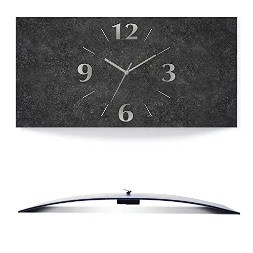 ARTLAND Wanddeko Wanduhr ohne Tickgeräusche Alu Quarzuhr analoge Quarzuhr 50x25 cm Granitoptik Gesteinoptik Anthrazit J4XM