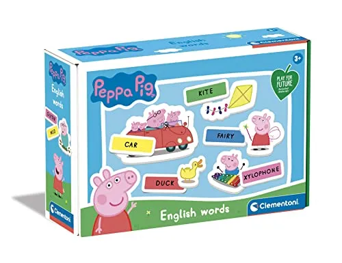 Clementoni 16352 English Words – Peppa Pig, Lernspiel für erste Erfahrungen mit der englischen Sprache, farbenfrohes Spiel mit Peppa Wutz für Kinder ab 3 Jahren