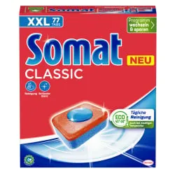 Henkel AG & Co. KGaA Somat Spülmaschinentabs Classic, Tablettenförmiger Geschirr-Reiniger für die tägliche Reinigung, 1 Packung = 77 Tabs S77CL