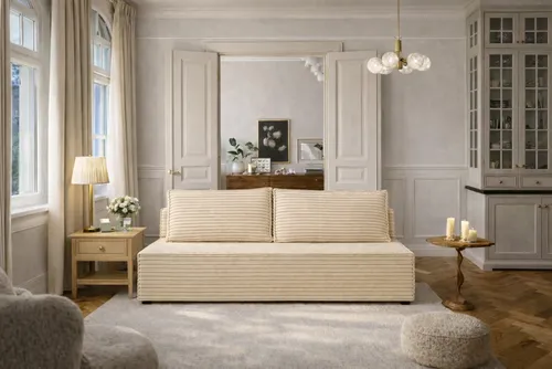 Kaiser Möbel DUO Schlafsofa mit Bettkasten – Modernes Cordstoff Sofa