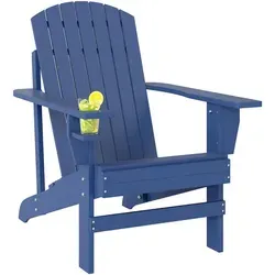 Outsunny Adirondack-Gartenstuhl mit Becherhalter – Massivholz, Blau - Erleben Sie Komfort im Garten mit diesem stabilen Adirondack-Gartenstuhl aus Massivholz. Ergonomisches Design und hohe Rückenlehne sorgen für entspannte Stunden auf Balkon oder Terrasse.