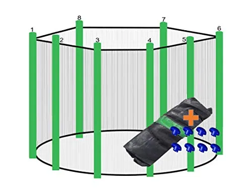 walexo Trampolin Sicherheitsnetz für 8 Stangensysteme (396 cm Ø, Schwarz/Hellgrün) - Sicherheitsnetz für Trampoline mit 8 Stangen, sorgt für maximalen Schutz beim Springen. Hohe Belastbarkeit und UV-Schutz garantieren Langlebigkeit. Erhältlich in verschiedenen Größen und Farben.