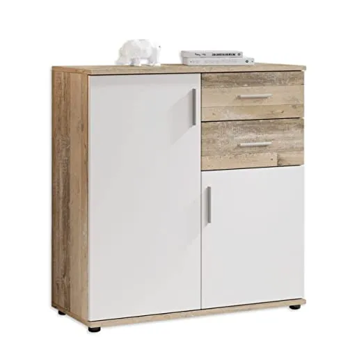 Bobby Kommode in Old Style Optik, Weiß - Kommode & Sideboard mit modernem Design, viel Stauraum und einfacher Montage - ideal für jedes Wohnambiente.