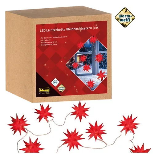 Idena 10er Weihnachtssterne LED Lichterkette rot