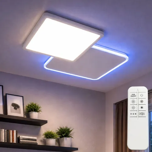 LED Deckenleuchte Farbwechsel 22W mit Fernbedienung - Moderne Deckenlampe mit dimmbarem RGB-Farbwechsel und flexibler Lichtsteuerung. Ideal für stimmungsvolle Beleuchtung in jedem Raum. Maße: 45,3 x 45,3 x 7,5 cm.